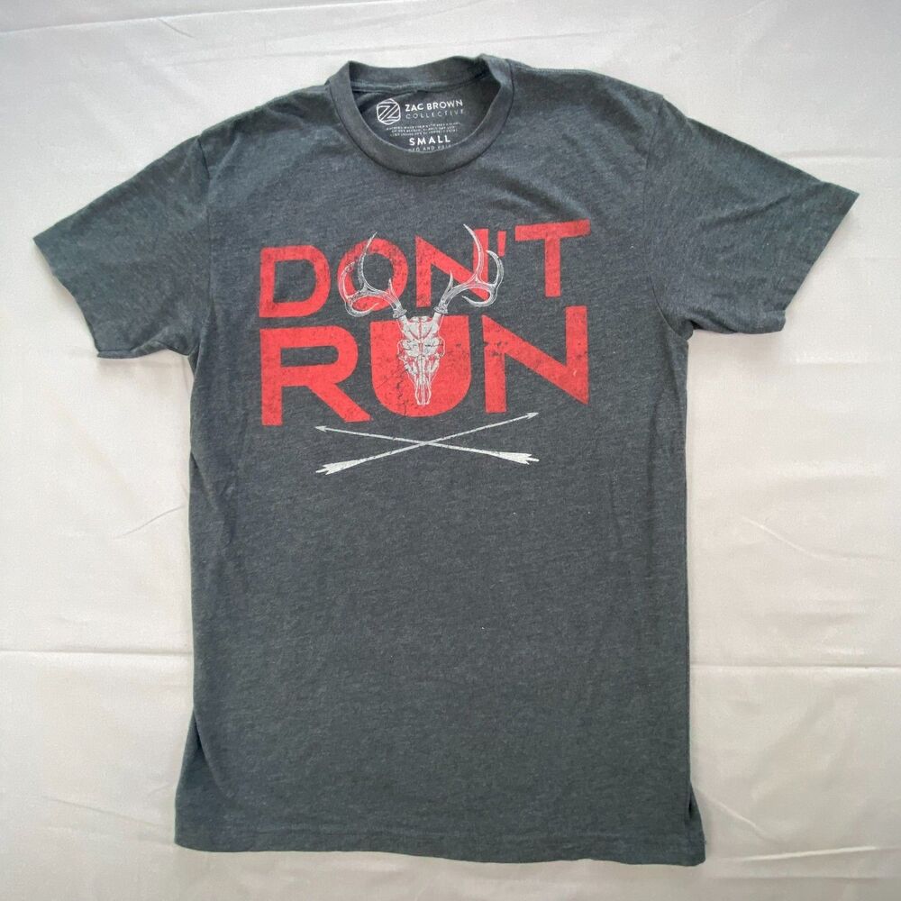 Zac Brown Collective Mens Small Dont Run Deer Skull Graphic Tee Charcoal Gray